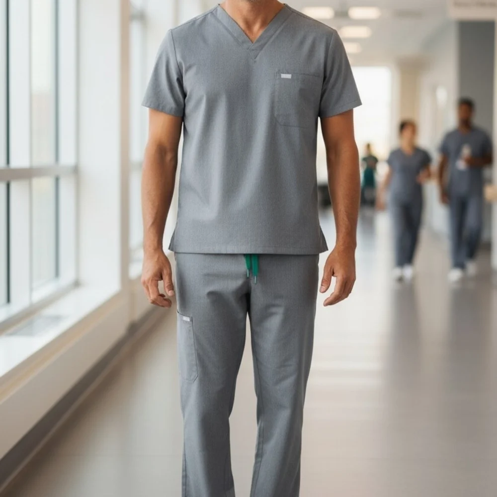 Figs Men's Grey V-Neck Scrub Set M | MS